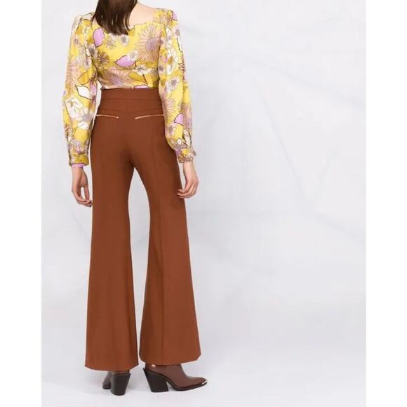 SANDRO NWT Ginger Blouse Yellow Green Size 0 Floral Print Silk Twill Square Neck - Picture 8 of 14